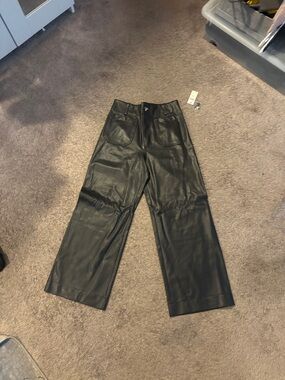 Maeve Black Faux Leather Straight Leg Pants